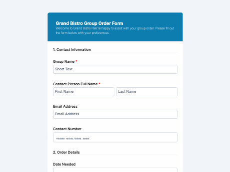 Bistro Group Order Form