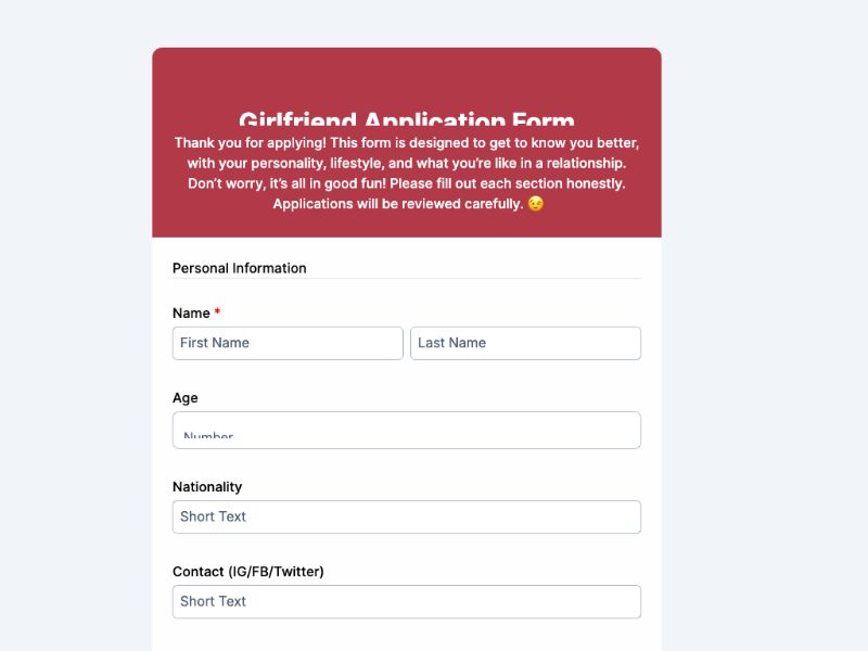 Girlfriend Application Form