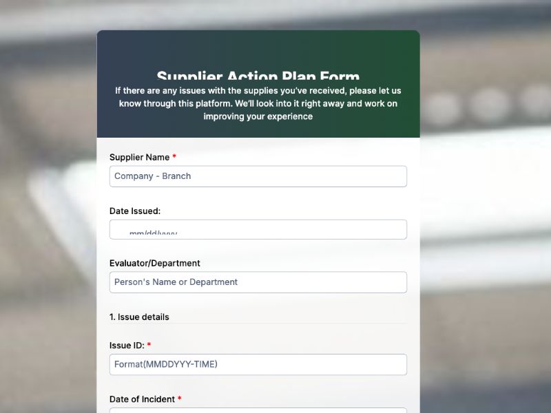 Supplier Action Plan Form
